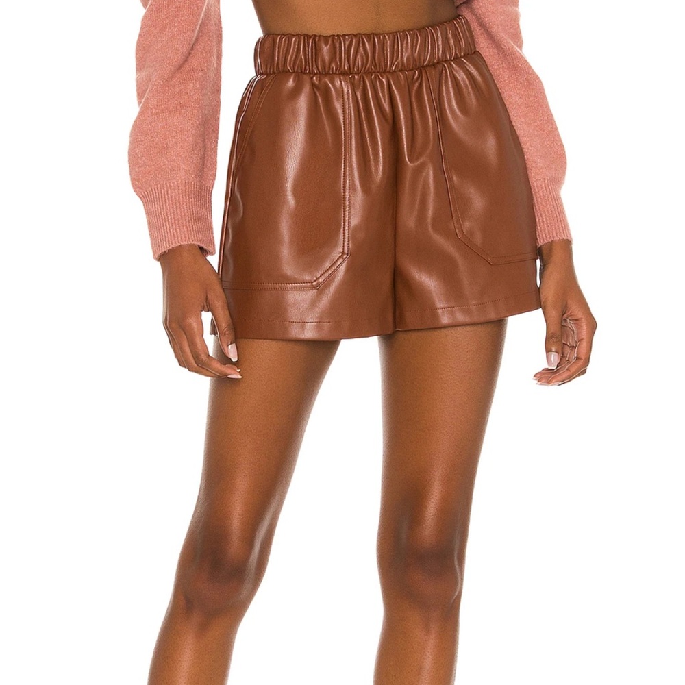 NWT Revolve Steve Madden Cognac Camel Faux Leather Shorts Brown Pockets Fall XS